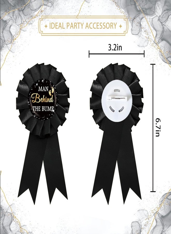 SUPERLUBY Man Behind The Bump Tinplate Badge Pin, Daddy to Be Button Pin, Funny Gender Reveal Button for Men, Black Rosette Best Dad Ever Award Ribbon, Footprint Baby Shower Party Favors - Image 2
