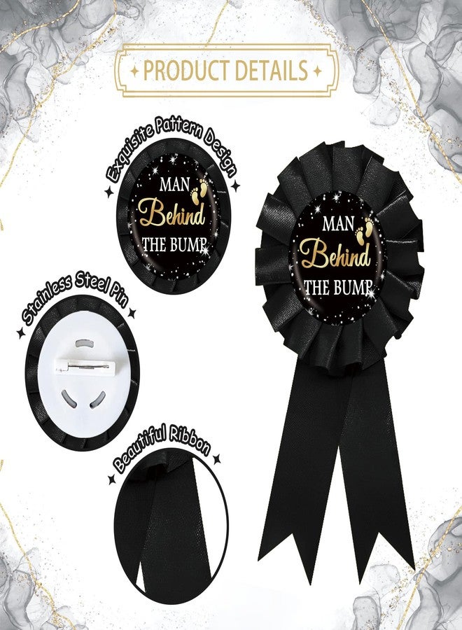 SUPERLUBY Man Behind The Bump Tinplate Badge Pin, Daddy to Be Button Pin, Funny Gender Reveal Button for Men, Black Rosette Best Dad Ever Award Ribbon, Footprint Baby Shower Party Favors - Image 3