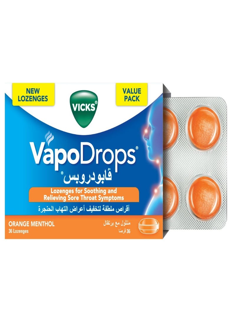 Vicks Vicks Vapodrops Lozenges for Sore Throat Symptoms Orange Flavor 36 Pieces  - Image 2