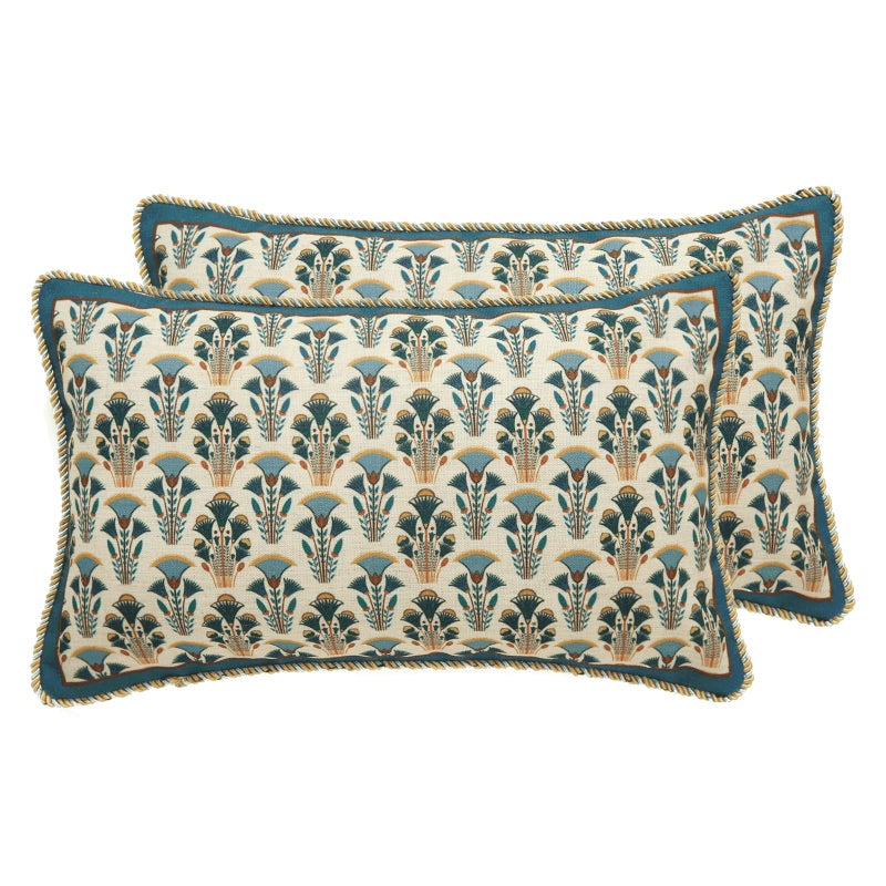 patdrea Designer Rectangle Throw Pillow Covers Set of 2,Rustic Vintage Blue Linen with Floral Pattern Pillow Cover,Decorative Lumbar Pillowcases Cushion for Bed Living Room Outdoor Car,12"x20" - Image 1
