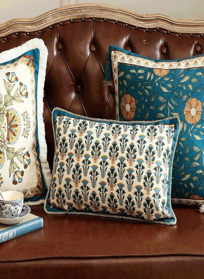patdrea Designer Rectangle Throw Pillow Covers Set of 2,Rustic Vintage Blue Linen with Floral Pattern Pillow Cover,Decorative Lumbar Pillowcases Cushion for Bed Living Room Outdoor Car,12"x20" - Image 2