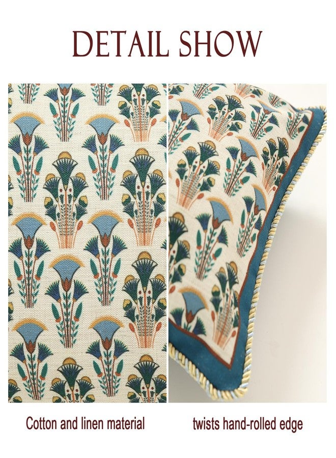 patdrea Designer Rectangle Throw Pillow Covers Set of 2,Rustic Vintage Blue Linen with Floral Pattern Pillow Cover,Decorative Lumbar Pillowcases Cushion for Bed Living Room Outdoor Car,12"x20" - Image 4