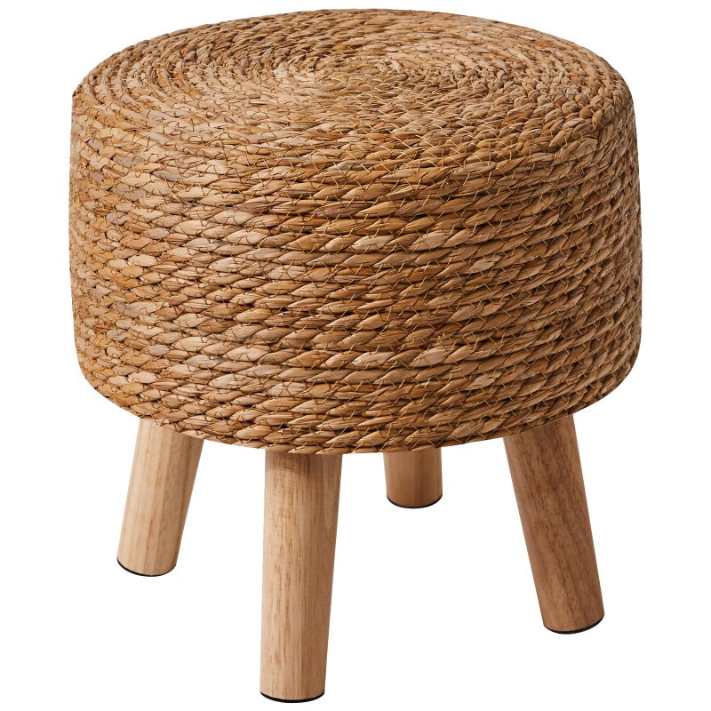 YMYNY Footstool Natural Seagrass Hand Weave Pastoral Style Footrest Padded Foot Rest with NonSkid Pine Legs Wooden Sofa Stools for Living Room Bedroom 323232CM Natural Color HBD027N
