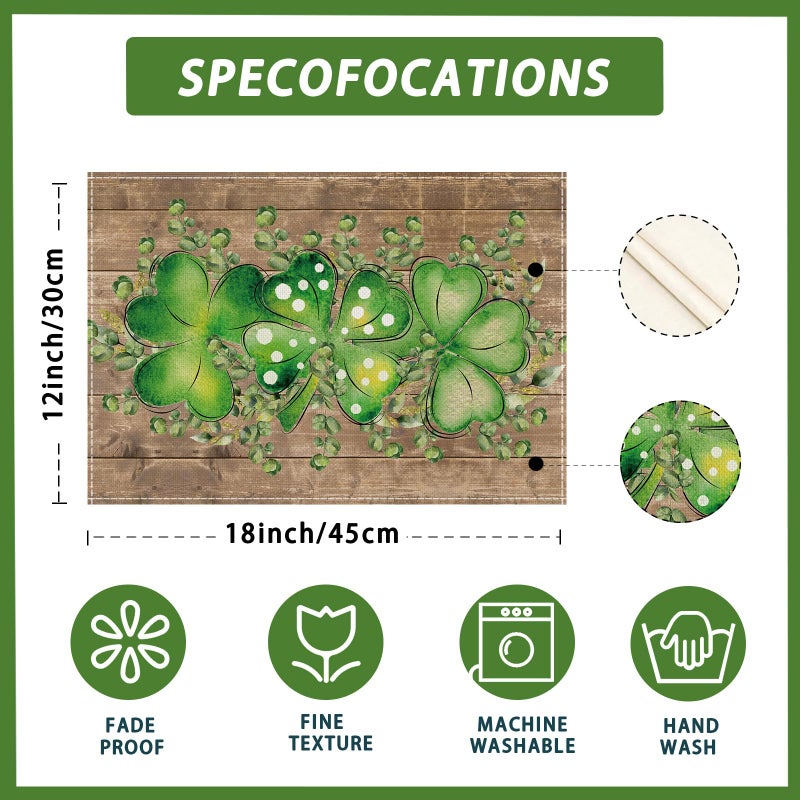 XCHI Wood Grain Green Shamrocks Clovers Eucalyptus Leaves St. Patrick's Day Placemats Set of 4 Table Mats for Party Home Kitchen Dining Table Decorations 12x18 Inch - Image 5