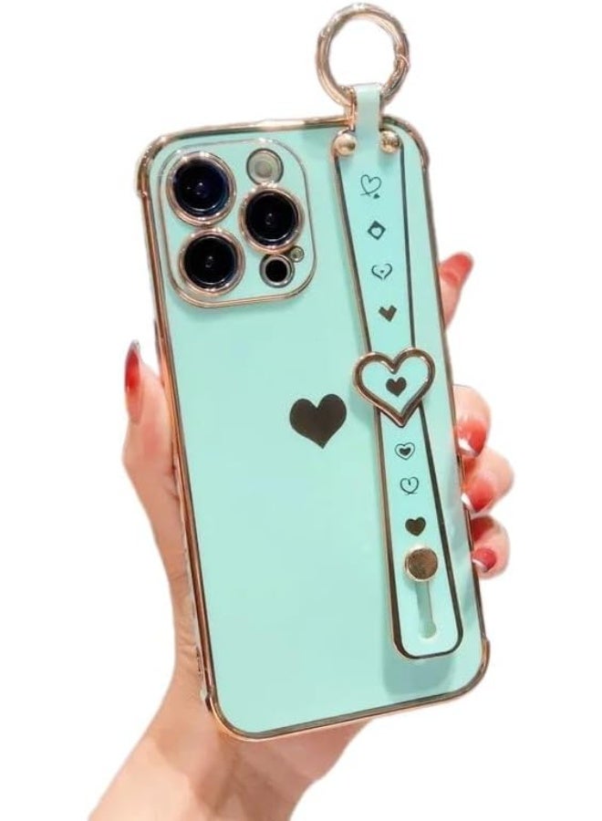 Q TRIPLE A Perfect & Beautiful Case for iPhone 16 Pro | Super Girly Design | Electroplated Smiley & Emoji | Protective & Soft Cover | with Adjustable Finger Strap & Kickstand | Anti-Fall Fashion Case for Women & Girls | Special or Party & Events | Color (Green) - Image 1