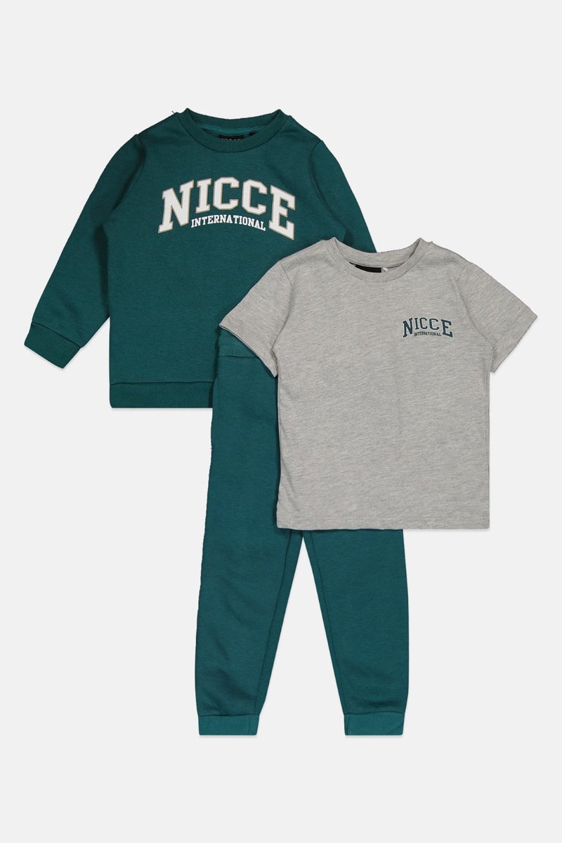Nicce طقم تي شيرت وسويت شيرت وسروال رياضي للأطفال الأولاد 3 قطع بشعار العلامة التجارية، متعدد الألوان - Image 4