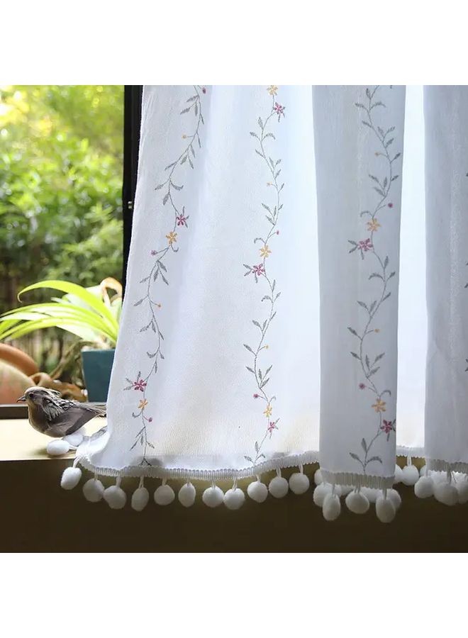 White and Blue 55x24 Inch Semi Sheer Floral Curtain Panel Rod Pocket - Image 5