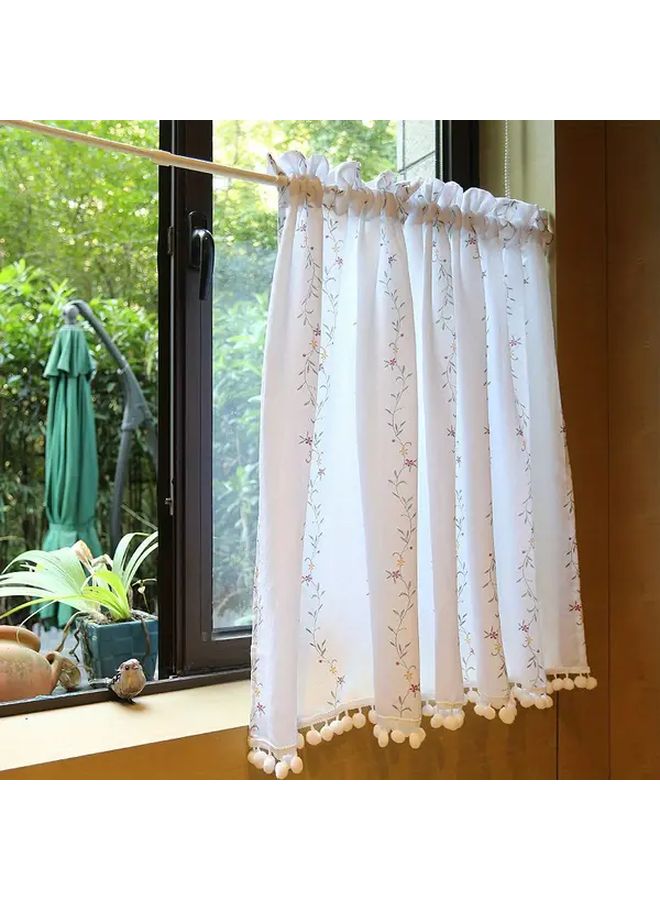 White and Blue 55x24 Inch Semi Sheer Floral Curtain Panel Rod Pocket - Image 1