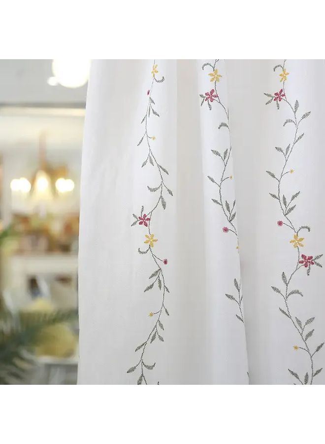 White and Blue 55x24 Inch Semi Sheer Floral Curtain Panel Rod Pocket - Image 4