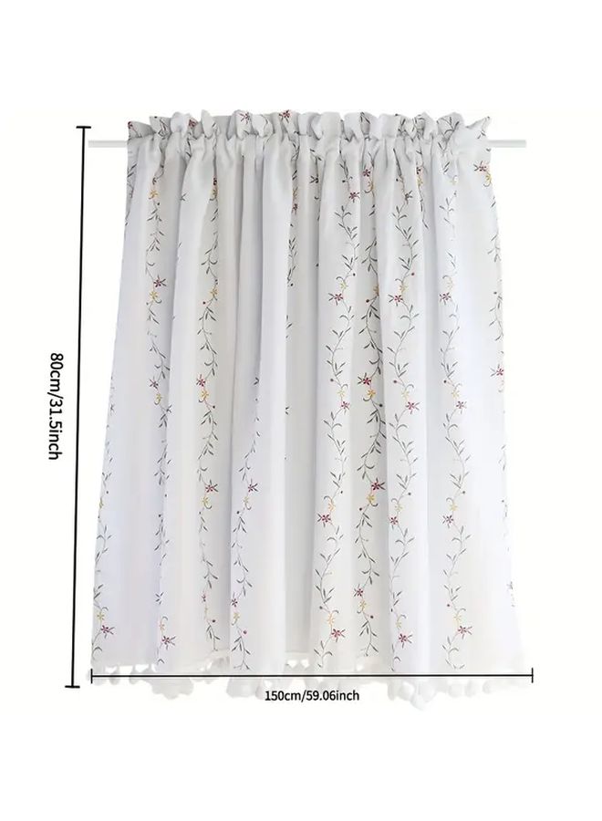 White and Blue 55x24 Inch Semi Sheer Floral Curtain Panel Rod Pocket - Image 3