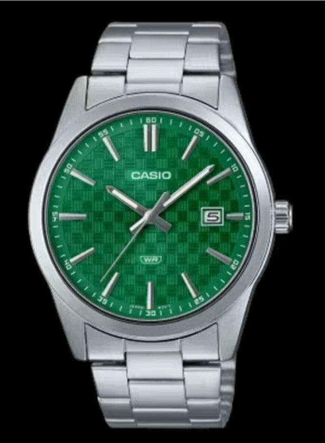 ساعة كاسيو للرجال بسوار ستانلس ستيل لون فضي موديل MTP-VD03D-3A1
