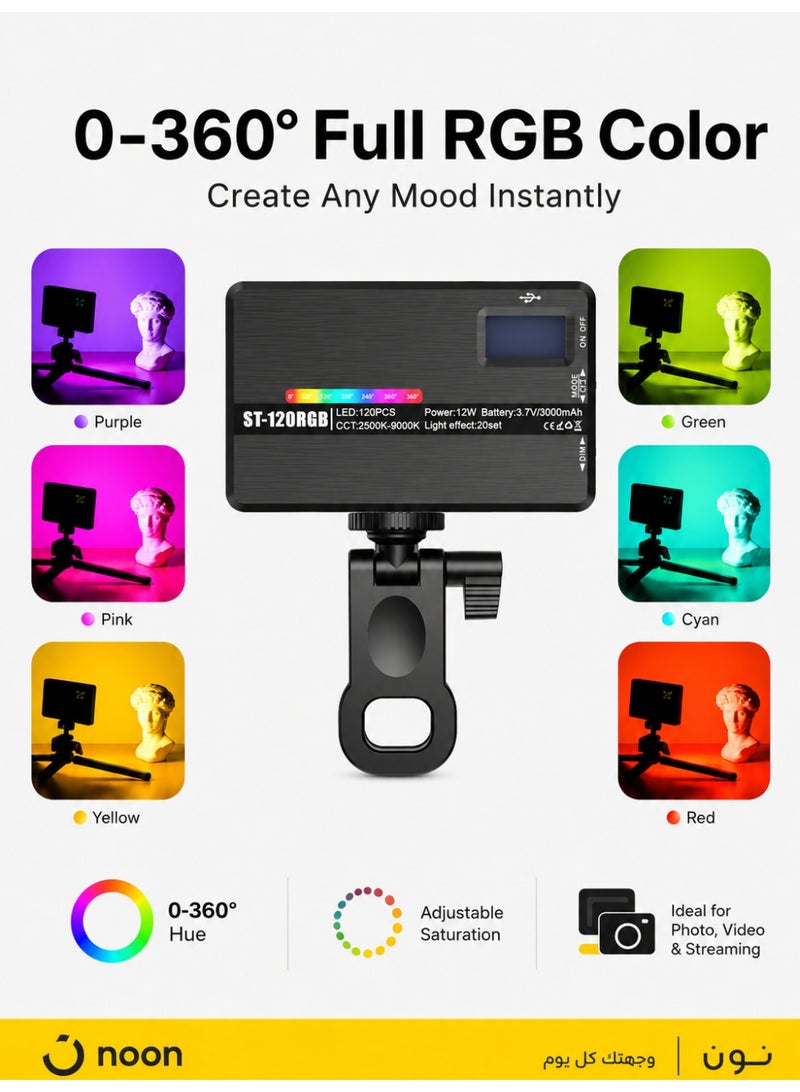 مصباح فيديو RGB Lw140، لوحة إضاءة LED محمولة للكاميرا، ألوان كاملة من 0 إلى 360 درجة، مؤشر تجسيد اللون 95+، نطاق درجة حرارة اللون من 2500 كلفن إلى 9000 كلفن، 20 تأثير إضاءة، بطارية LED قابلة للشحن بسعة 3000 مللي أمبير، مثالية للتصوير الفوتوغرافي، ومؤتمرات الفيديو، وتطبيق تيك توك. - Image 2