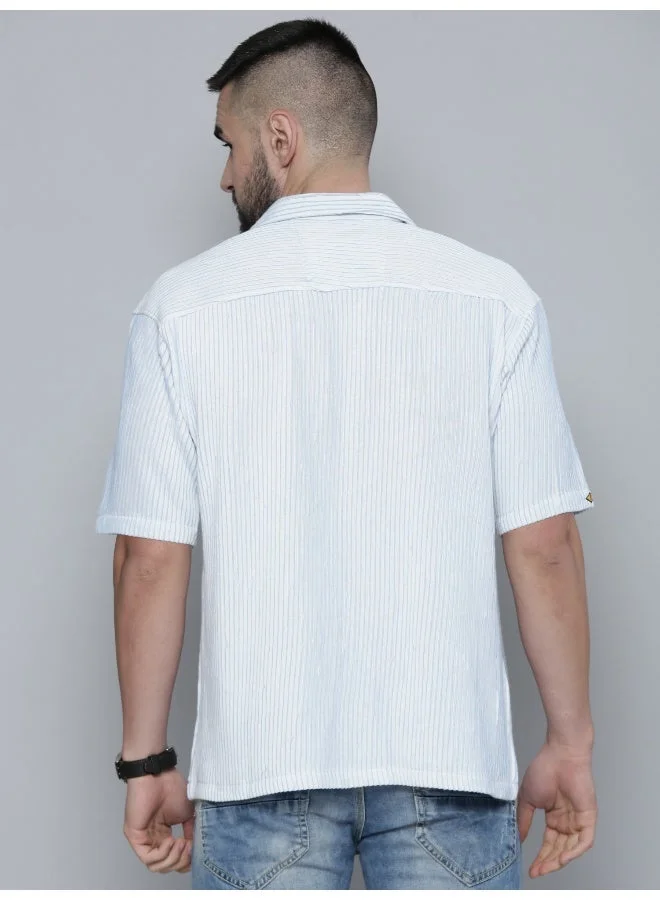 Maniac  Maniac Mens Crochet Solid Collared Neck Full Sleeve SkyBlue Cotton Shirt for Men | Best Price UAE