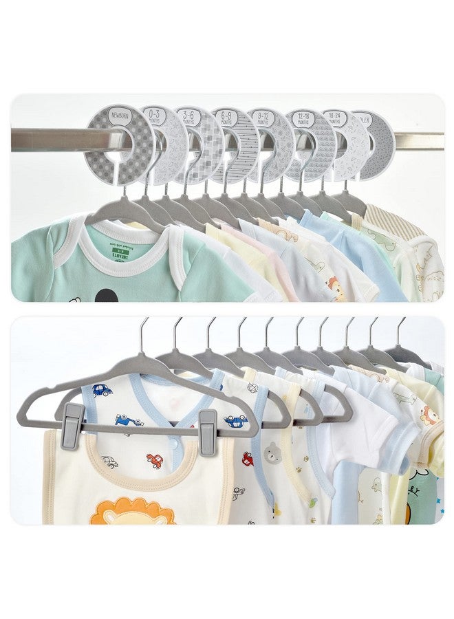 Babyrish Velvet Baby Hangers 30 Pack, Ultra Thin Nonslip Nursery Clothes Hangers with 8pcs Cute Clothing Dividers and 10pcs Hanger Clips for Kids Baby Boys & Girls Closet Organizer, Grey - Image 2