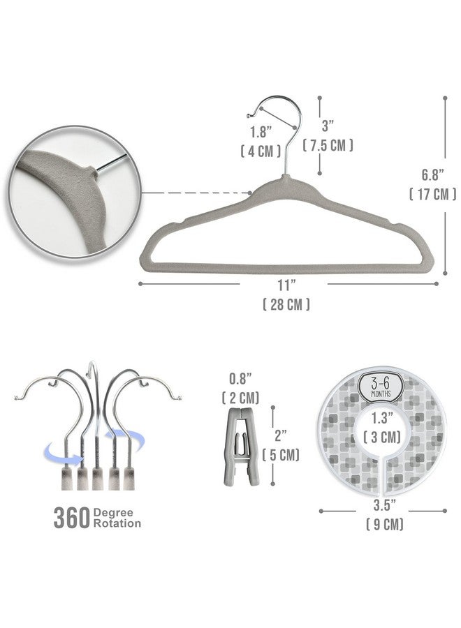 Babyrish Velvet Baby Hangers 30 Pack, Ultra Thin Nonslip Nursery Clothes Hangers with 8pcs Cute Clothing Dividers and 10pcs Hanger Clips for Kids Baby Boys & Girls Closet Organizer, Grey - Image 3