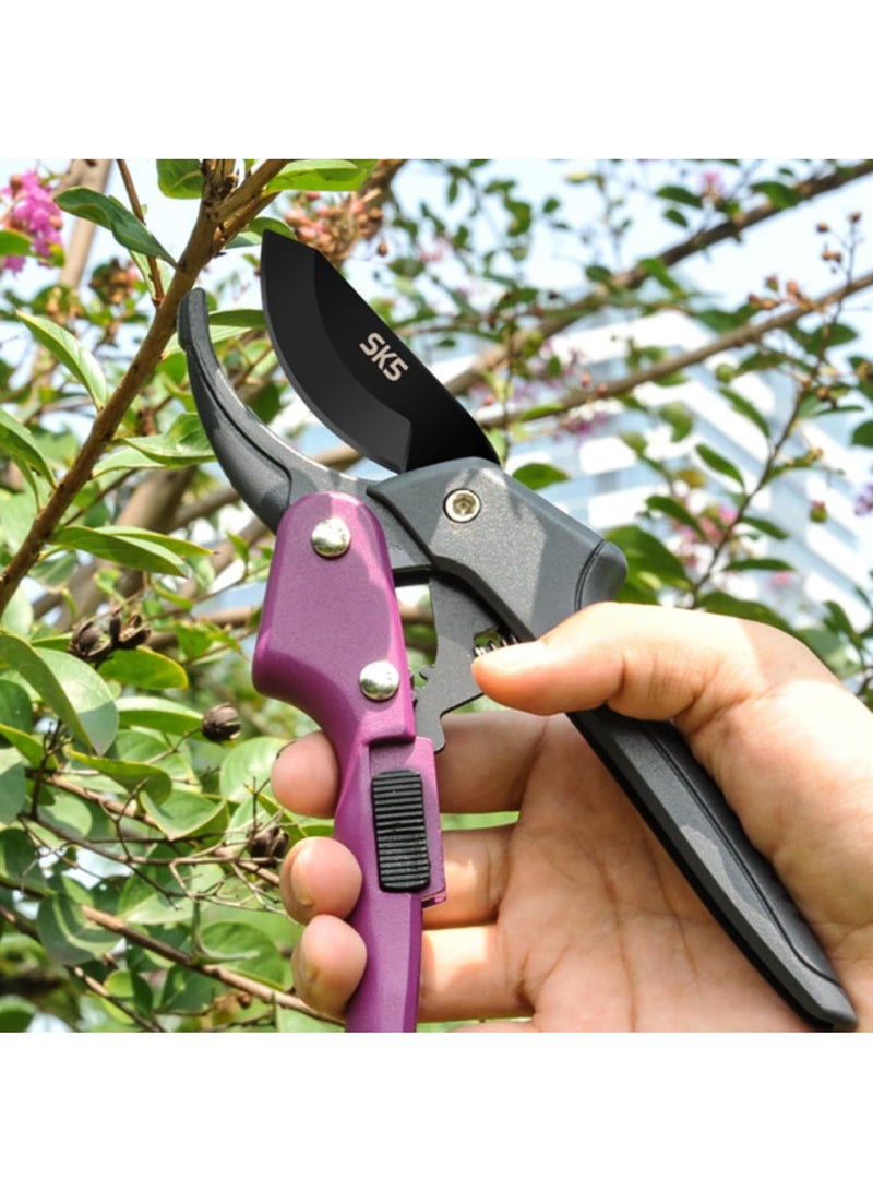 Zikra Pruning Shears for Gardening, 2 Pack Garden Shears, Premium Plant Shears, Garden Plant Clippers, Handheld Pruner for Florist Floral, Thorn Rose, Branch, Hedge, Purple - Image 3