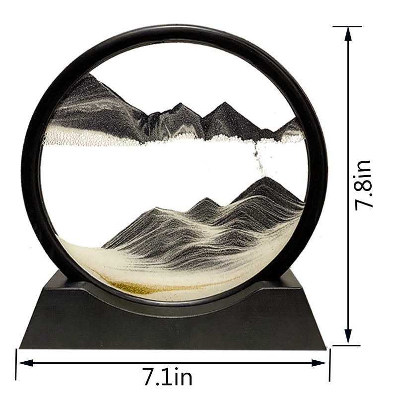 3D Moving Sand Art Picture - Magnificent Dynamic Sandscape High Quality Lead-Free Round Glass Frame for Home Office Desktop Decor, Stress Relief Gift for Teens Adults - Image 5