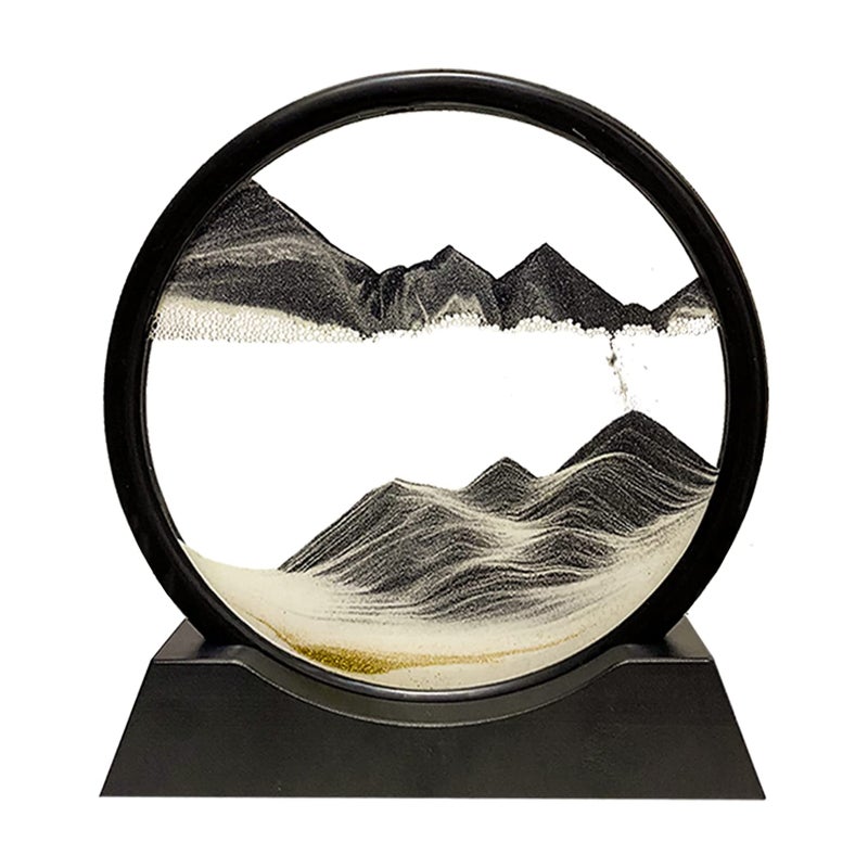 3D Moving Sand Art Picture - Magnificent Dynamic Sandscape High Quality Lead-Free Round Glass Frame for Home Office Desktop Decor, Stress Relief Gift for Teens Adults - Image 1
