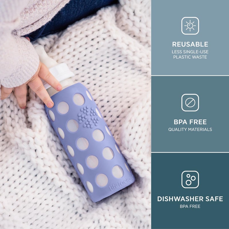 Lifefactory Glass Baby Bottle with Protective Silicone Sleeve and Stage 2 Nipple Blueberry 9 Oz (LF110020C4) - Image 2