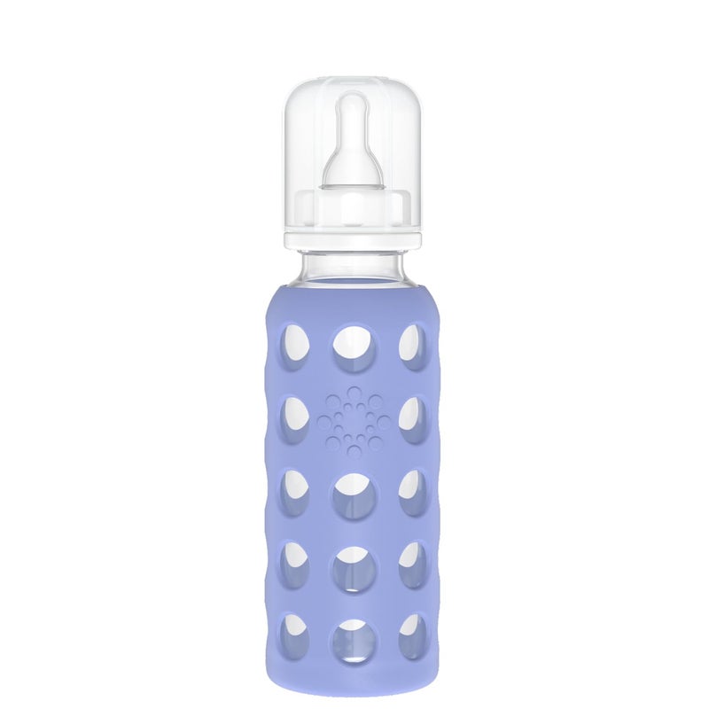 Lifefactory Glass Baby Bottle with Protective Silicone Sleeve and Stage 2 Nipple Blueberry 9 Oz (LF110020C4) - Image 1
