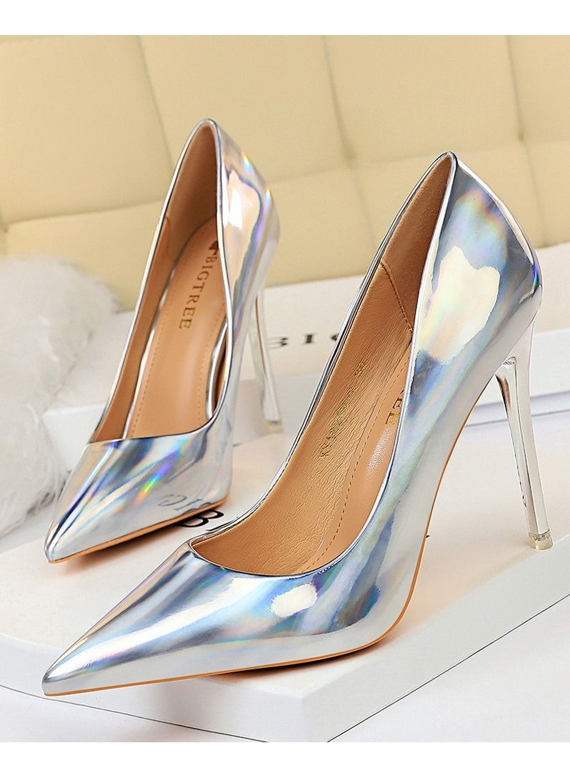 BIGTREE Metal Heel Tip Shows Thin High Heel 10.5CM Silver - Image 1