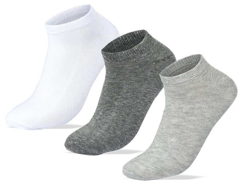 Men Set Of 3 Ankle Plain Socks (White-L.Gry-D.Gry)