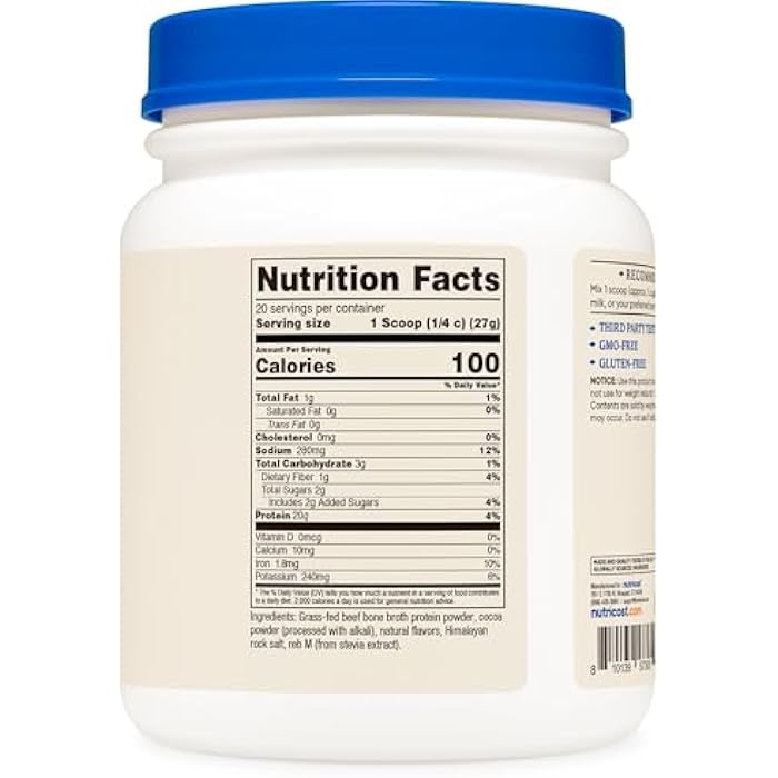 Nutricost Beef Bone Broth Protein Powder Chocolate (20 Servings) - Gluten-Free, GMO-Free - Image 5