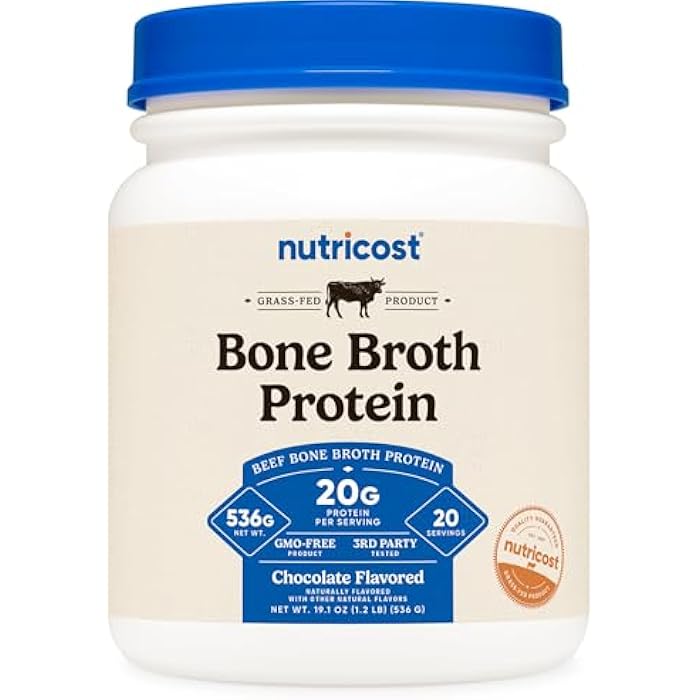Nutricost Beef Bone Broth Protein Powder Chocolate (20 Servings) - Gluten-Free, GMO-Free - Image 1