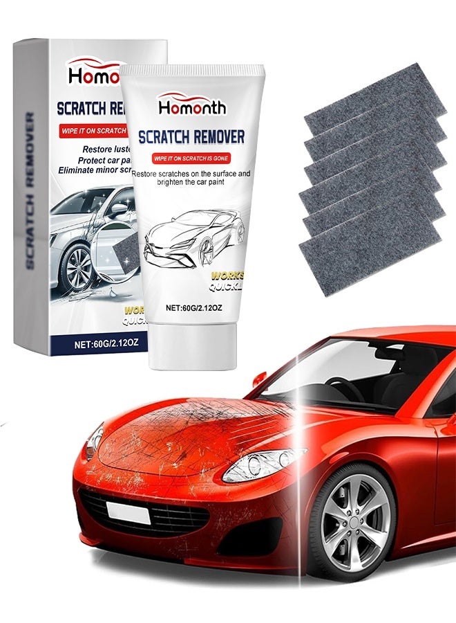 Homonth Scratch Remover 60G, With 6PCS Multi-Purpose Nano Magic Cloth Easy to Repair Small Scratched Water Spots Scratch Car Remover for All Car - Image 1