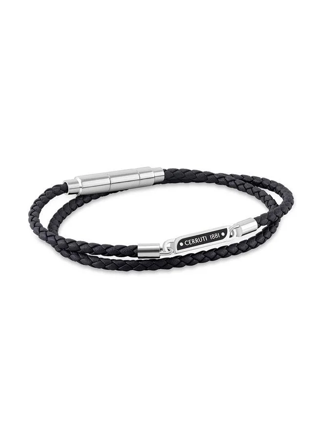 شيروتي 1881 Emiliano Stainless Steel Black Double Braided Leather Bracelet for Men 400mm