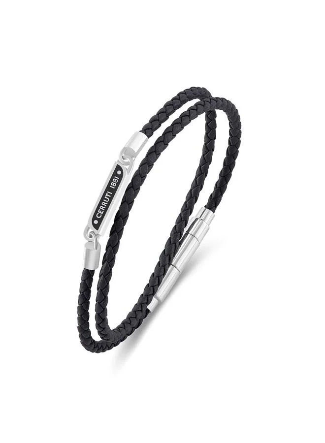 شيروتي 1881 Emiliano Stainless Steel Black Double Braided Leather Bracelet for Men 400mm