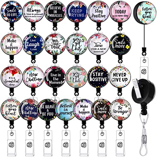 Chinco 26 Pcs CNA Week Gift Inspirational Nurse Badge Reels Retractable Badge Holder Bulk with Motivational Quote Funny Name ID Clip for Nurse CNA Rn Medical Assistant Teacher Office Employee Gift - Image 1