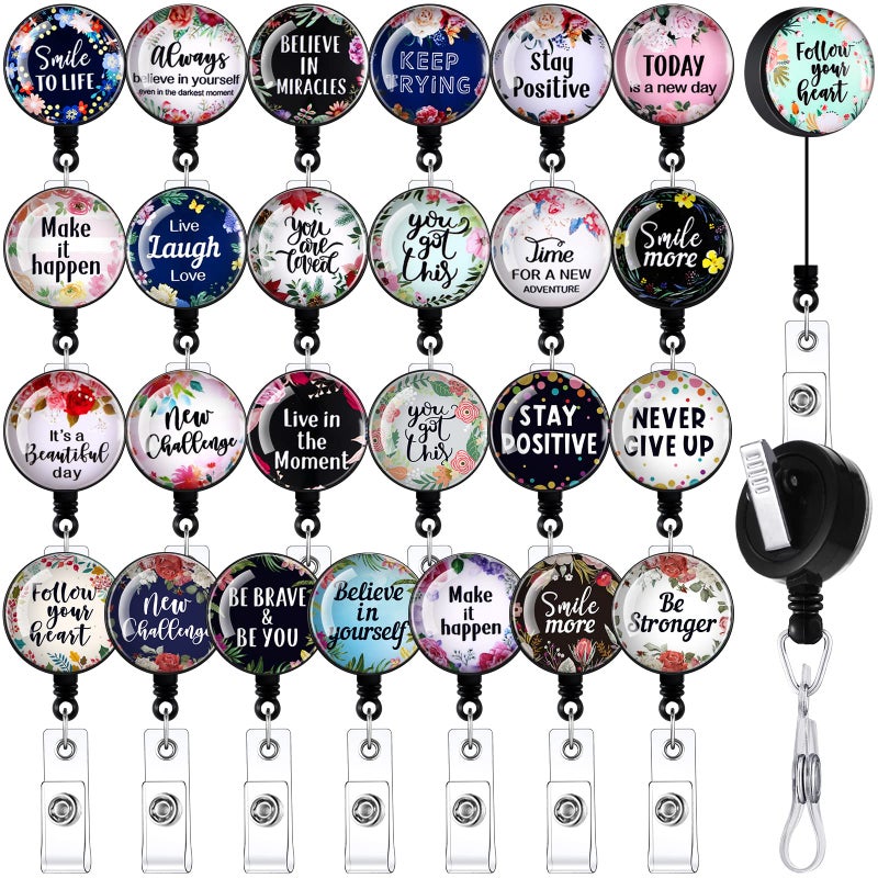 Chinco 26 Pcs CNA Week Gift Inspirational Nurse Badge Reels Retractable Badge Holder Bulk with Motivational Quote Funny Name ID Clip for Nurse CNA Rn Medical Assistant Teacher Office Employee Gift - Image 2
