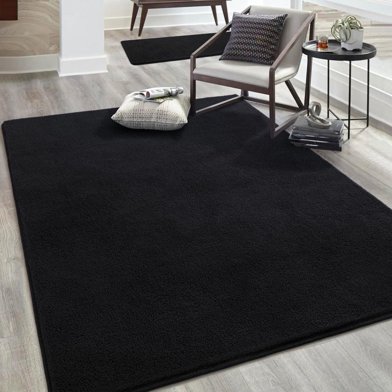Keeko 2x3 Black Area Rugs for Bedroom Living Room Soft Modern Indoor Throw Rugs Low Pile Fluffy Small Rug Door Mat Washable Non Slip Entryway Rug Carpet for Nursery Home Kids Room Decor