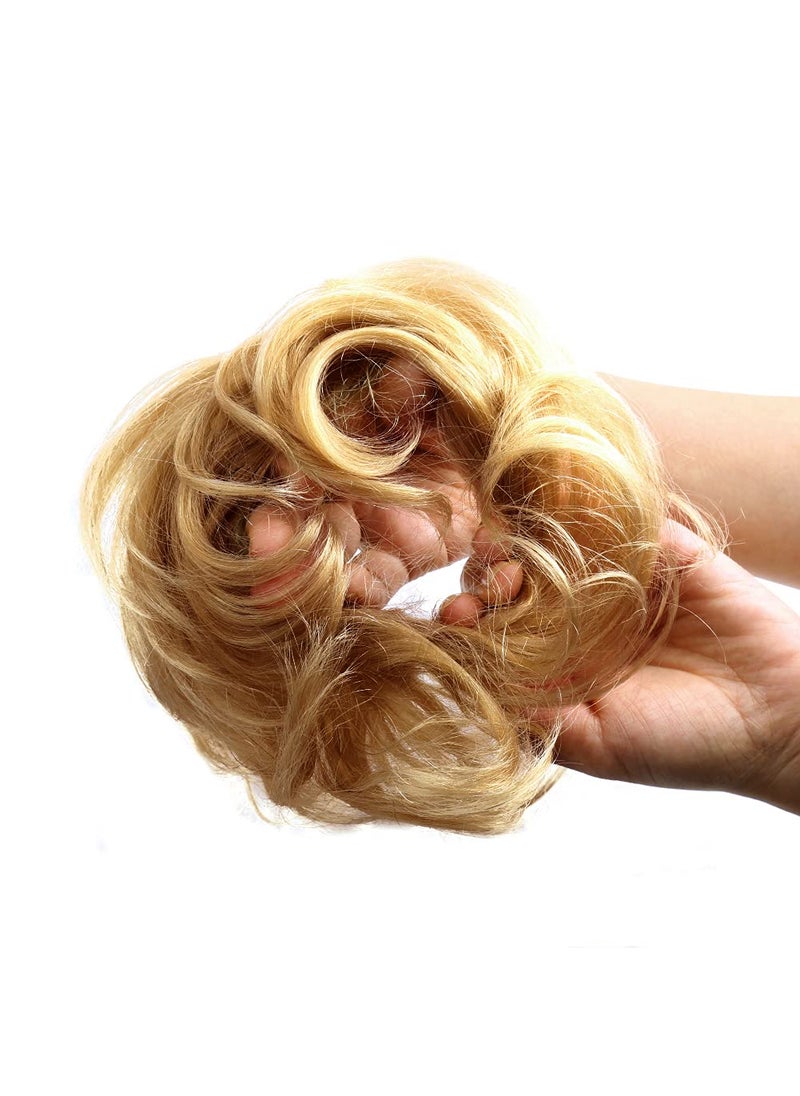 Bella Hair - Bella Hair Messy Bun Scrunchie Human Hair Piece Elastic Chignon Hair Extension for Women Instant Hair Updo 18 Honey BlondeAsh Blonde - Image 1