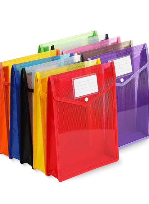 Plastic File Folders Envelope, 10 Pieces Expanding Wallet Organizer Documents Folder with Snap Closure and Pocket, A4 Size Waterproof Transparent Pouch for School