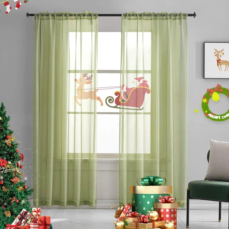 TOAVA DECO Sheer Curtains Green Sage 84 Inches Long Living Room Bedroom Kids Window Drapes 52x84 Light Filtering Rod Pocket 2 Panels