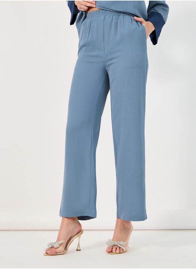 Styli Contrast Cuff Detail Embellished Top & Wide Leg Pants Modest Set  - Image 4