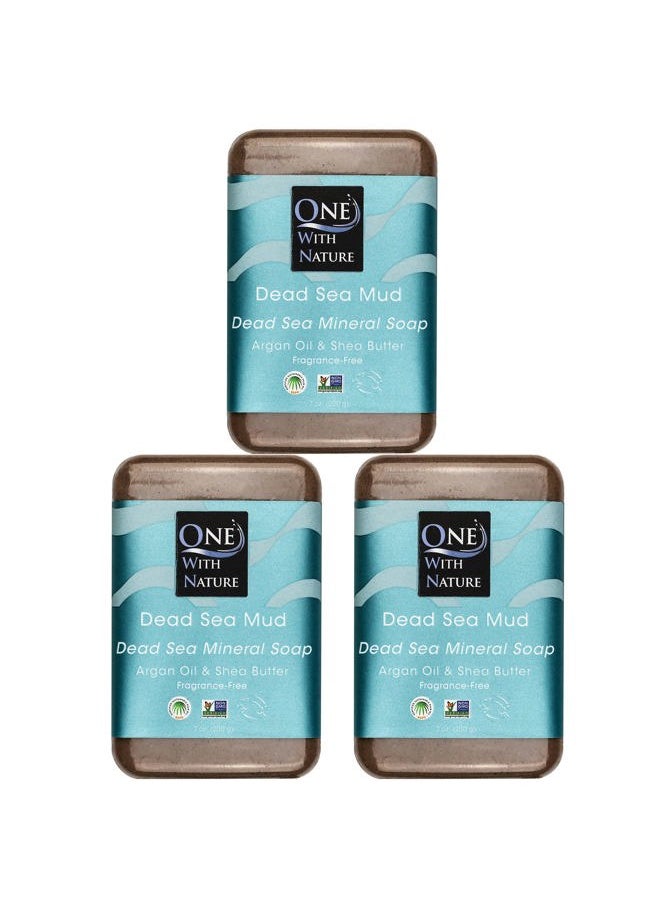 ONE WITH NATURE Dead Sea Mineral Mud Soap Bar, 7 oz, Fragrance Free, Shea Butter, Argan Oil, Magnesium, Sulfur, 21 Minerals, Soothes Skin, Exfoliates  - Image 1