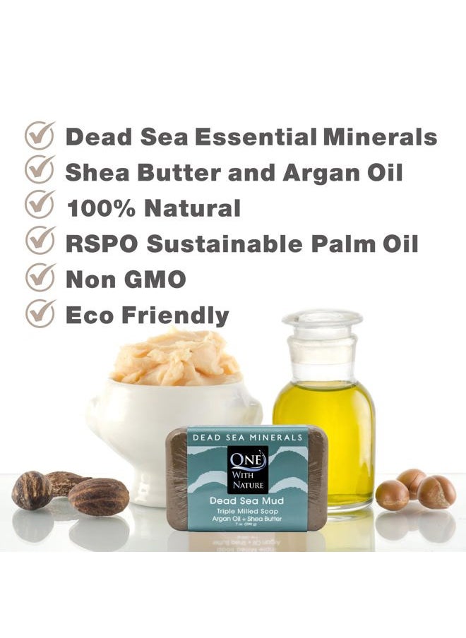 ONE WITH NATURE Dead Sea Mineral Mud Soap Bar, 7 oz, Fragrance Free, Shea Butter, Argan Oil, Magnesium, Sulfur, 21 Minerals, Soothes Skin, Exfoliates  - Image 3