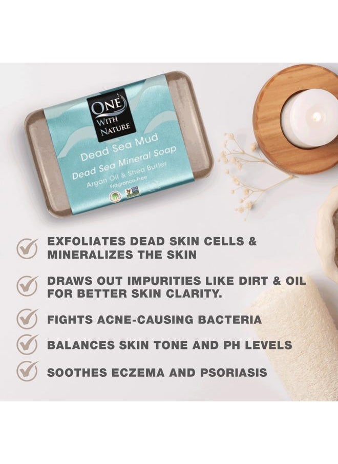 ONE WITH NATURE Dead Sea Mineral Mud Soap Bar, 7 oz, Fragrance Free, Shea Butter, Argan Oil, Magnesium, Sulfur, 21 Minerals, Soothes Skin, Exfoliates  - Image 2