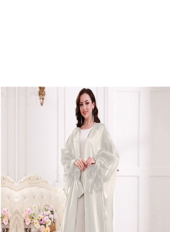 Loquat Bubble Sleeve Cardigan Dress Abaya White - Image 2