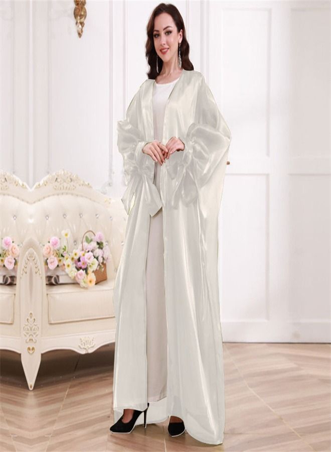 Loquat Bubble Sleeve Cardigan Dress Abaya White - Image 1