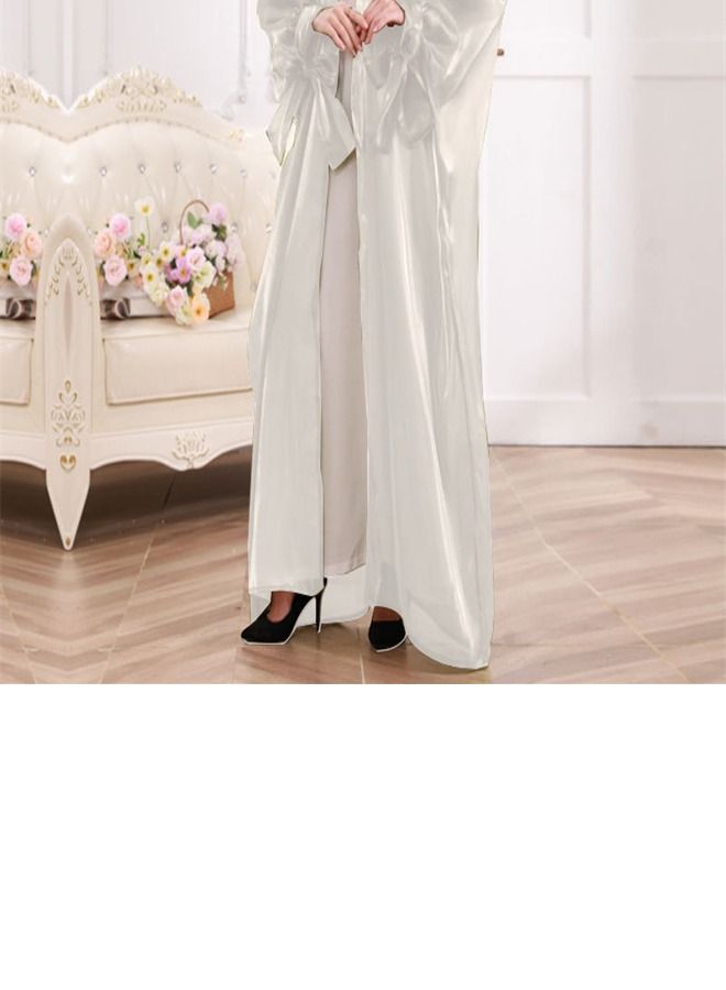 Loquat Bubble Sleeve Cardigan Dress Abaya White - Image 3