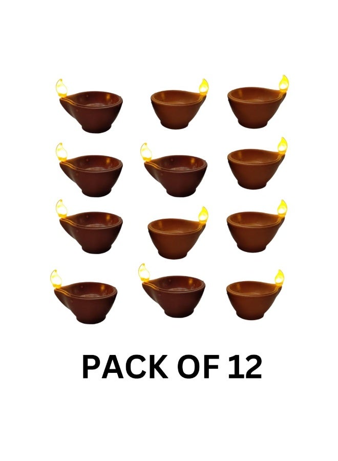 Aster Water Sensor LED Light Diyas / Deepak ( Pack of 12 ) / Flameless & Smokeless Warm Ambient Tea Light Candles for Diwali , New Year Home / Mandir Decoration ( Brown ) - Image 2