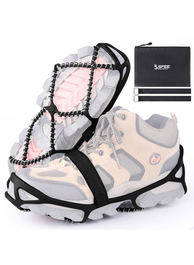 Sfee Ice Cleats for Walking on Ice Snow Grips Crampons Traction for Shoes/Boots, Anti-Slip Portable Flexible Footwear for Walking Climbing Hiking Fishing Outdoor Running with 2 Velcro Straps (L) - Image 1