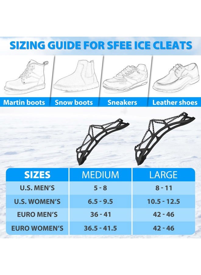 Sfee Ice Cleats for Walking on Ice Snow Grips Crampons Traction for Shoes/Boots, Anti-Slip Portable Flexible Footwear for Walking Climbing Hiking Fishing Outdoor Running with 2 Velcro Straps (L) - Image 3