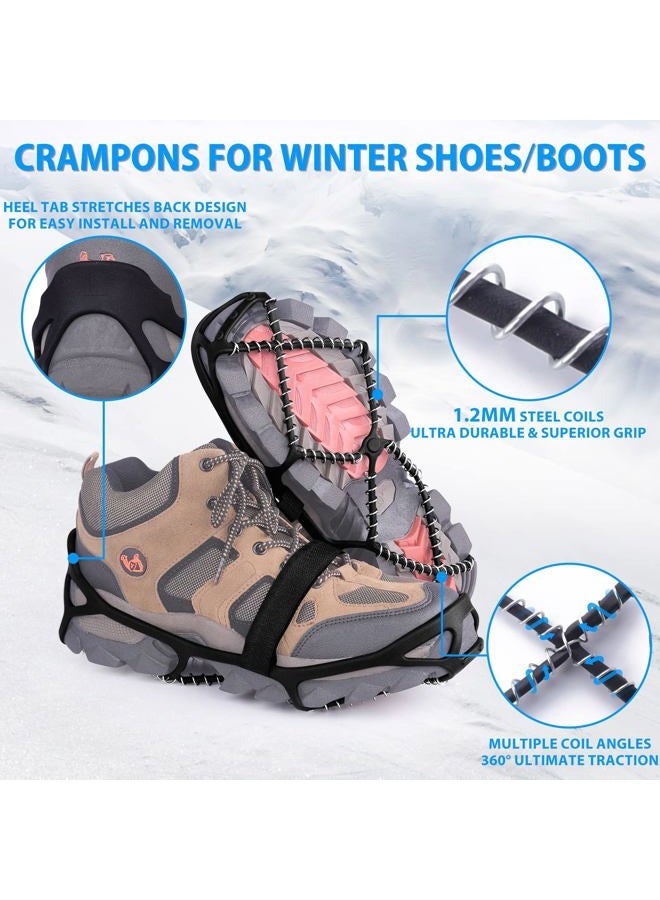 Sfee Ice Cleats for Walking on Ice Snow Grips Crampons Traction for Shoes/Boots, Anti-Slip Portable Flexible Footwear for Walking Climbing Hiking Fishing Outdoor Running with 2 Velcro Straps (L) - Image 4