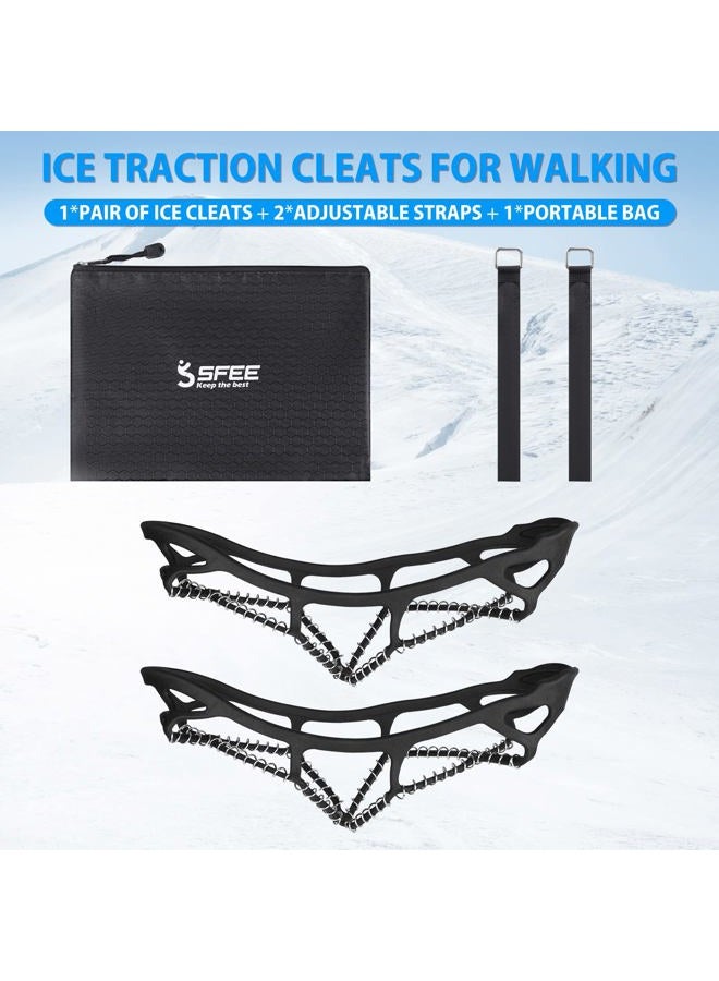 Sfee Ice Cleats for Walking on Ice Snow Grips Crampons Traction for Shoes/Boots, Anti-Slip Portable Flexible Footwear for Walking Climbing Hiking Fishing Outdoor Running with 2 Velcro Straps (L) - Image 2
