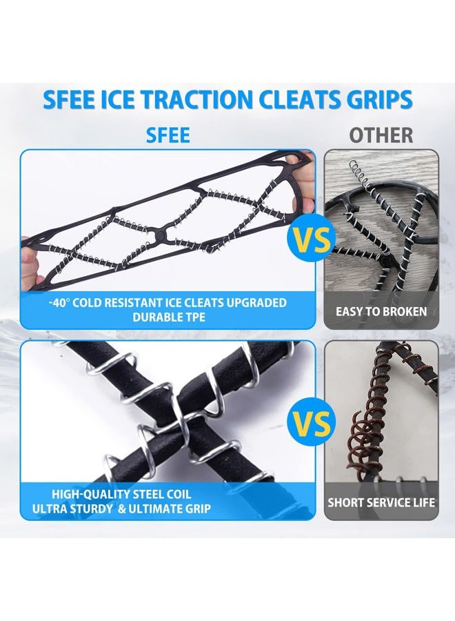 Sfee Ice Cleats for Walking on Ice Snow Grips Crampons Traction for Shoes/Boots, Anti-Slip Portable Flexible Footwear for Walking Climbing Hiking Fishing Outdoor Running with 2 Velcro Straps (L) - Image 5
